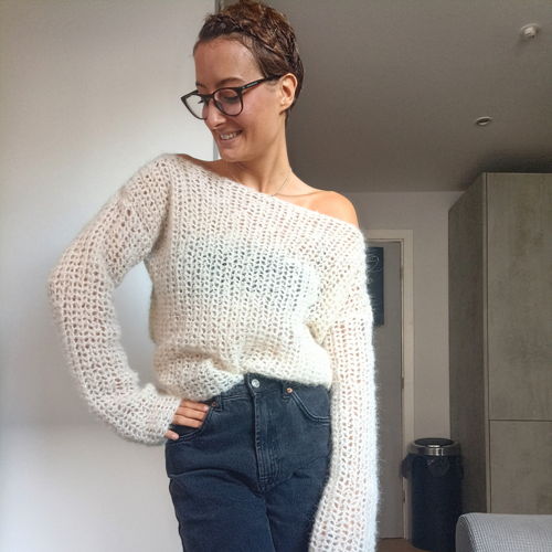 Off the shoulder mohair sweater - crochet pattern