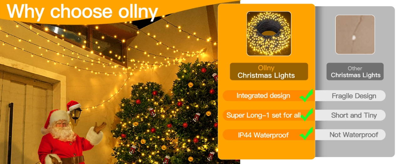 Features of Ollny's 800 leds green cable warm white string lights