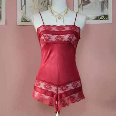 Pink Red Lace Bodysuit (Vintage - S)
