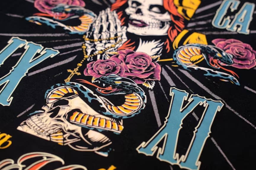 Close up of a t-shirt Direct to film DTF printing process