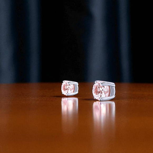 Fancy pink lab grown diamond earrings studs in platinum - Pobjoy Diamonds