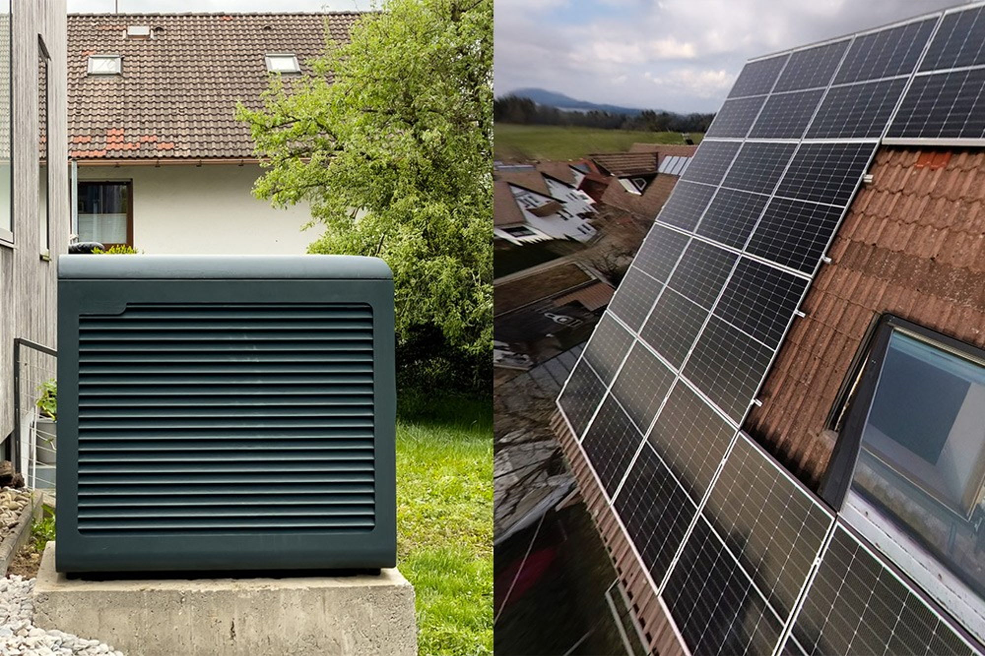 Foto Kundenreferenz EFH Wärmepumpe Außeneinheit PV-Dachanlage