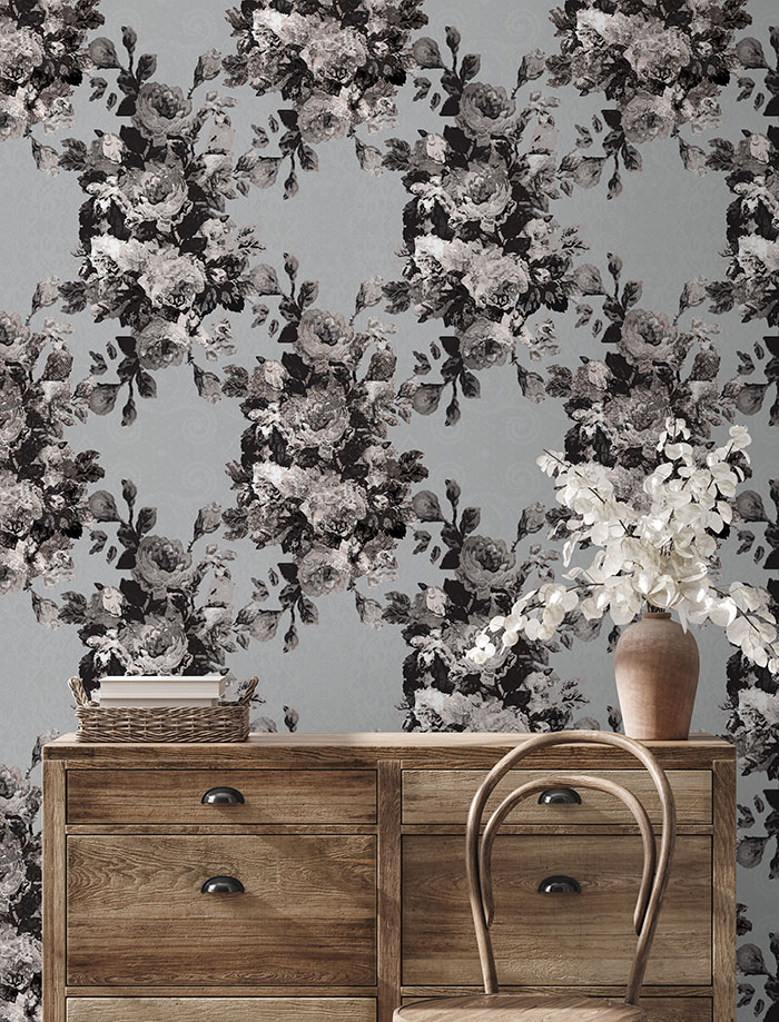 Grey Shabby Chic Floral Wallpaper hero image