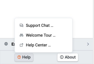 Help menu with Support Chat, Welcome Tour, and Help Center