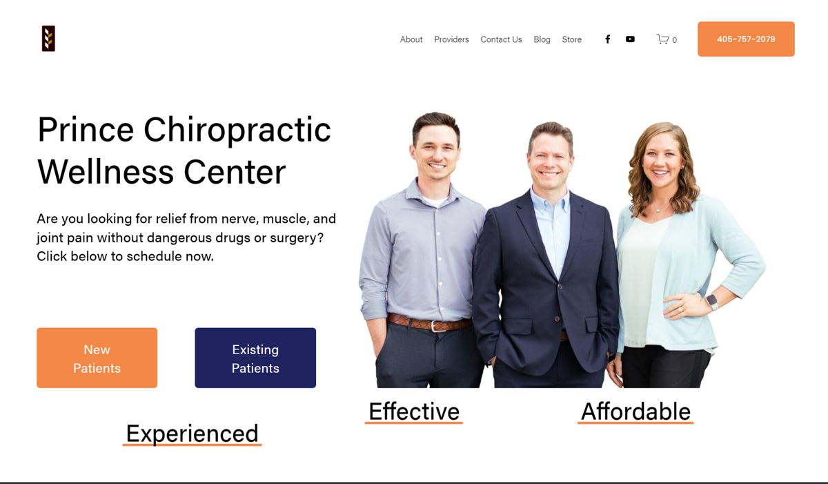 Screenshot of Prince Chiropractic, from the chiropractor websites collection.