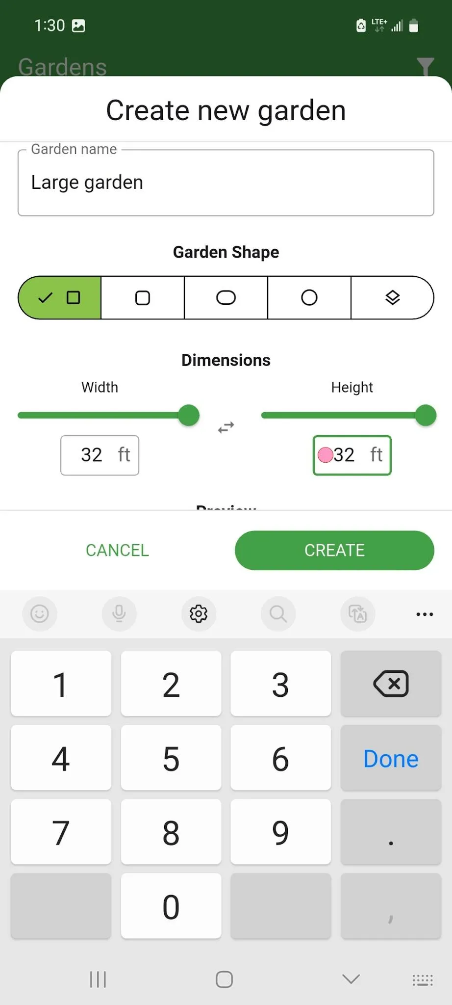 Set Garden Width and Height