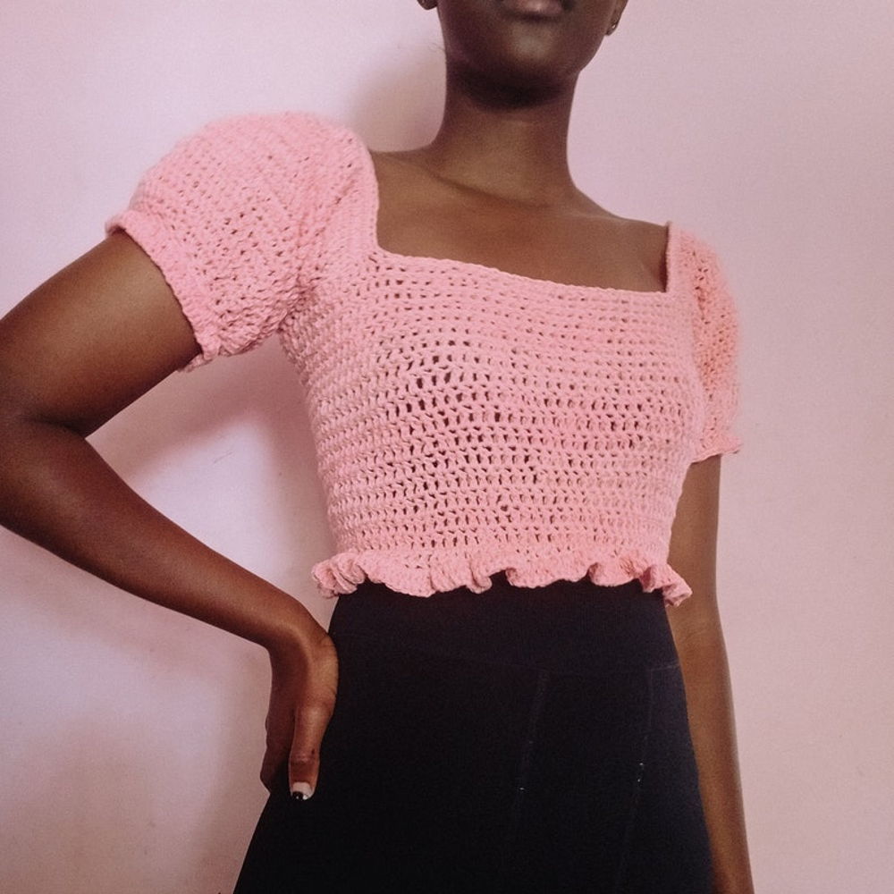 Puff sleeve top pattern PDF,ruffle top crochet pattern,crochet top