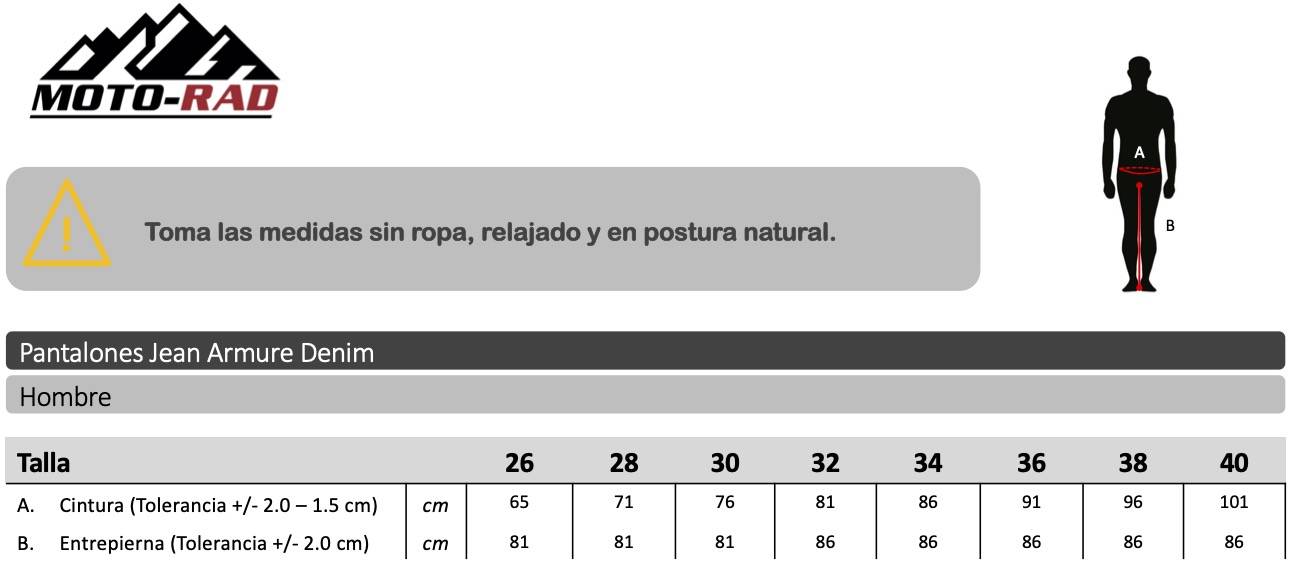 Guia de Tallas Pantalon Jean Armure