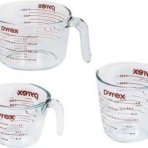 Pyrex 3 Piece Glass Measuring Cup Set, Includes 1-Cup, 2-Cup, and 4-Cup Tempered Glass Liquid Measuring Cups, Dishwasher, Freezer, Microwave, and Preheated Oven Safe, Essential Kitchen Tools