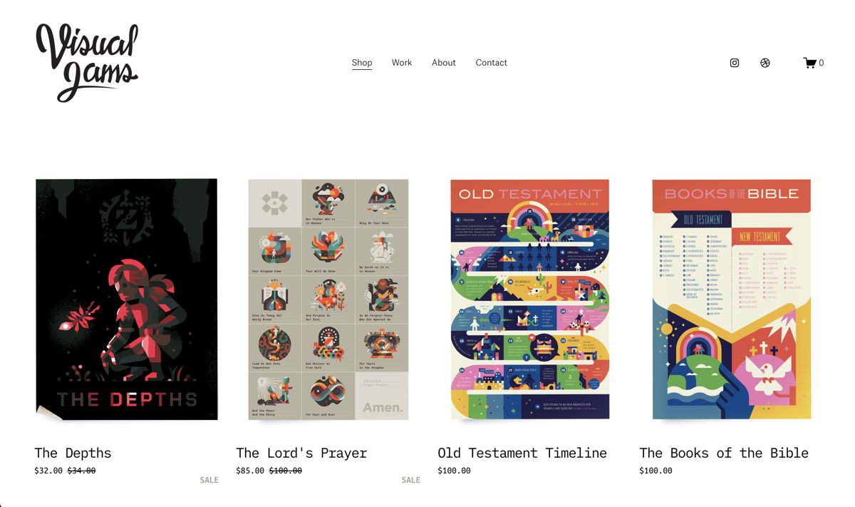 Screenshot of Visual Jams, from the ecommerce websites collection.
