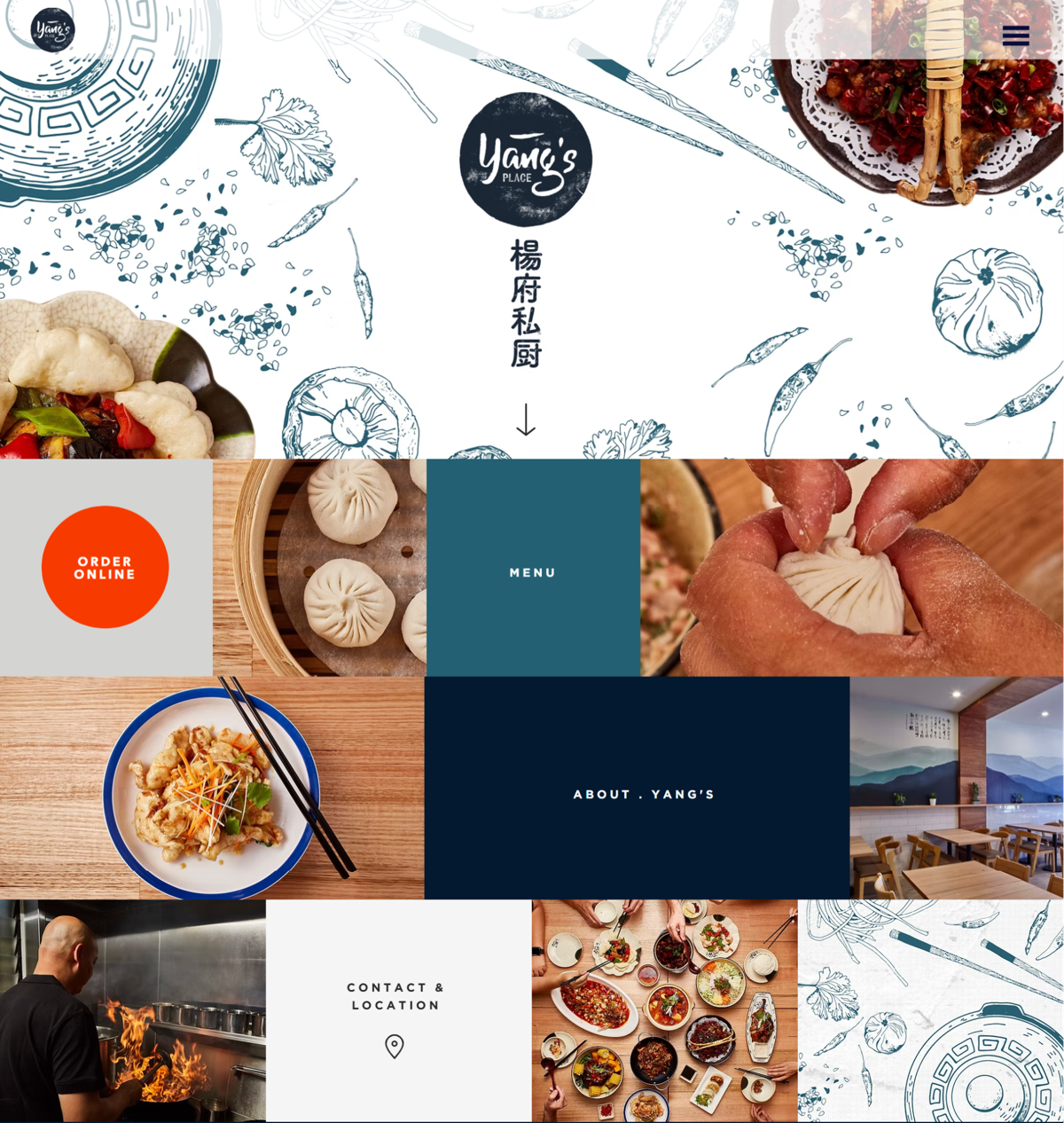 Screenshot of Yang's Place, from the wix restaurant website examples collection.