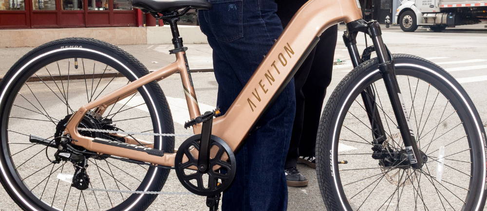 an Aventon -Bike on a city street