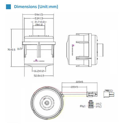 sDB12725 Series DC Blower Dimensions