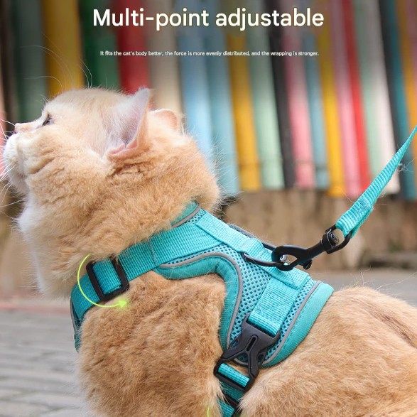 Brown Reflective Mesh Dog and Cat Harness and Leash Set - Adjustable No-Pull Vest - Image 4