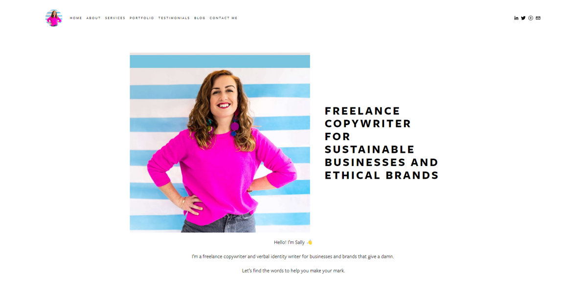 Screenshot of Sally M Fox, from the copywriting portfolios collection.