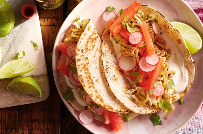 Chicken Tacos with Lime and Watermelon