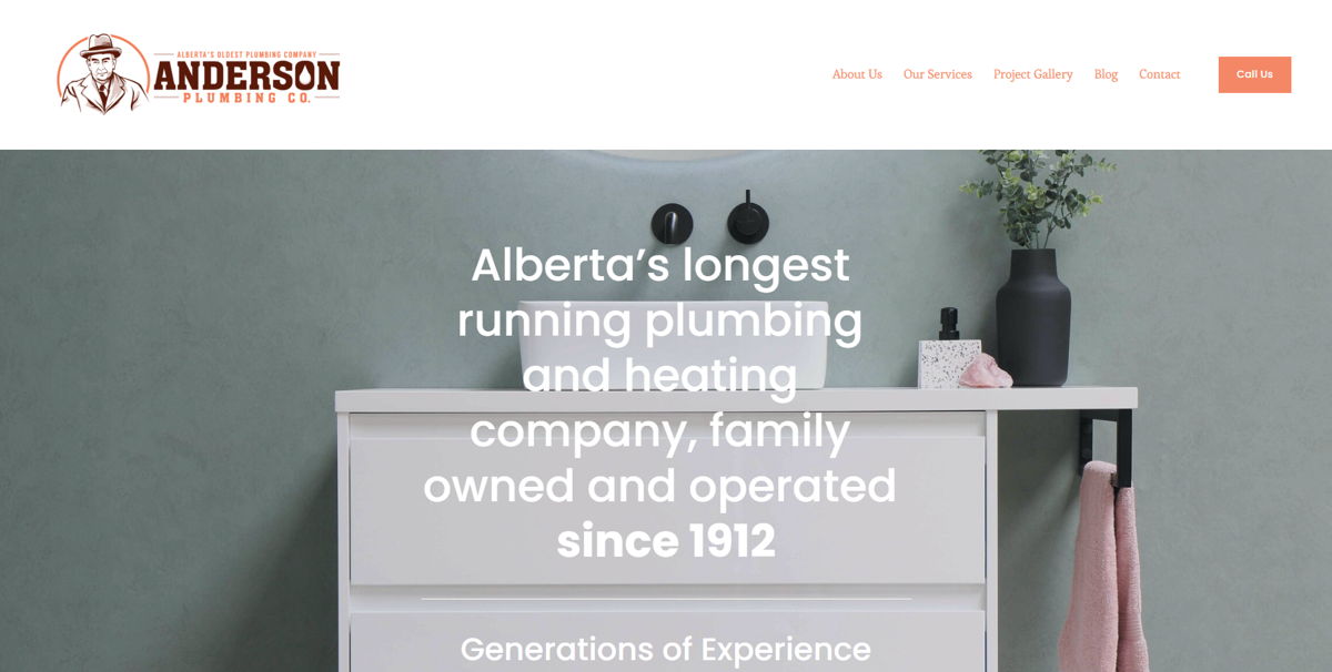 Screenshot of Anderson Plumbing Co., from the contractor websites collection.