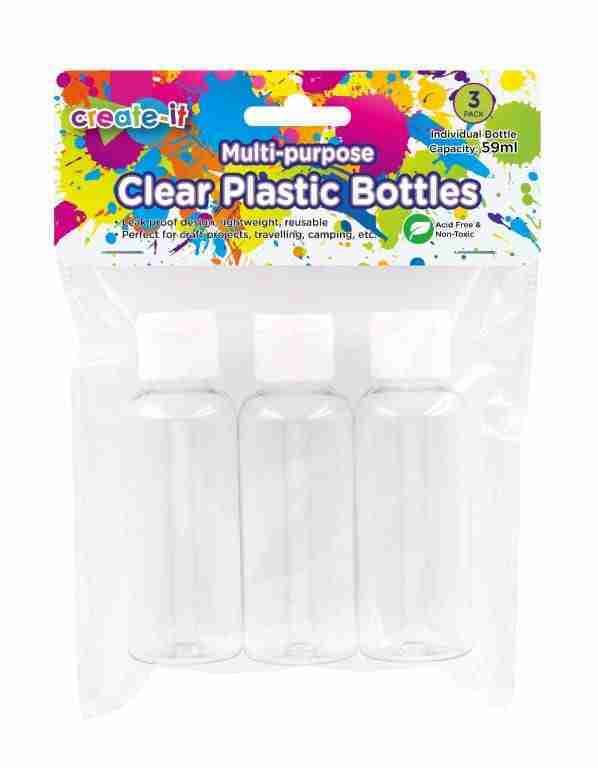 3Pk Clear Mutli-Purpose Plastic Bottles-60Ml