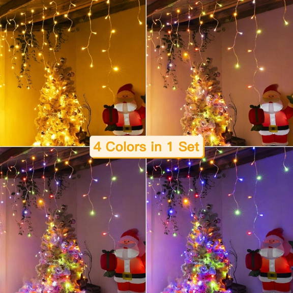Ollny's 306 leds warm white/multicolor icicle lights length dimensions and instructions on how to connect it