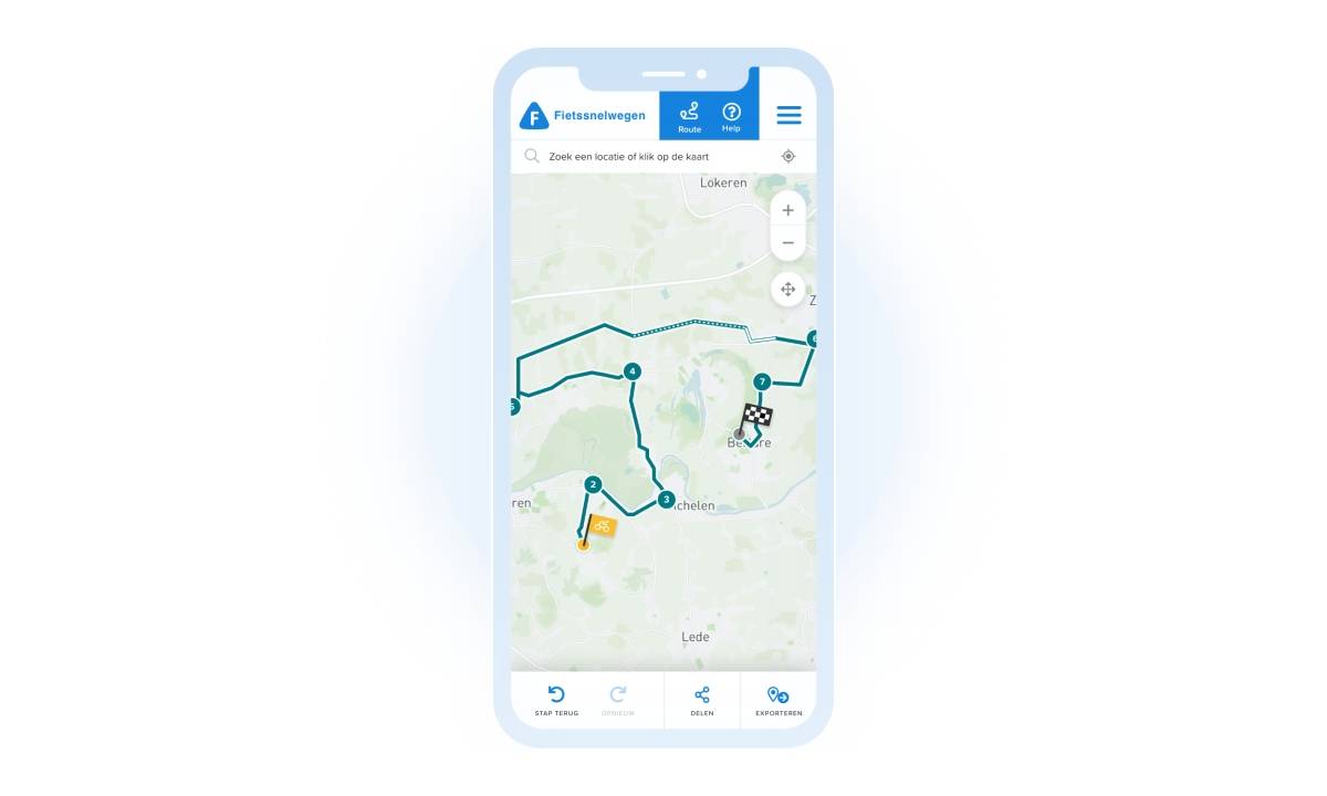 Carte des autoroutes cyclables de Fietssnelwegen.be consultée sur un smartphone