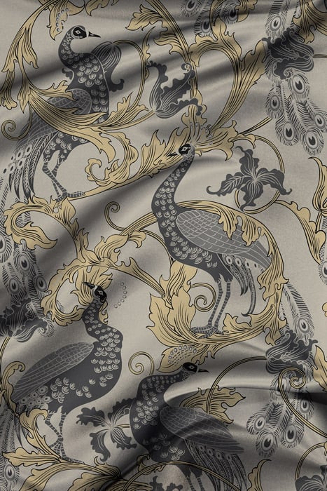 cream luxury bird fabric for curtains panel image