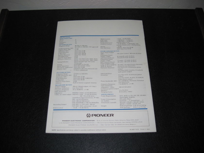 PIONEER SX-828 STEREO RECEIVER - -ORIGINAL PRODUCT BROCHURE-  FAST SHIPPING