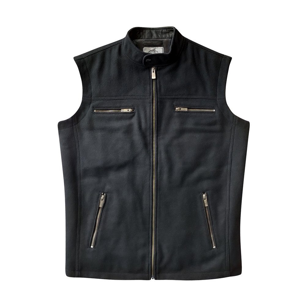 LOGAN VEST - Black LEATHER and WOOL