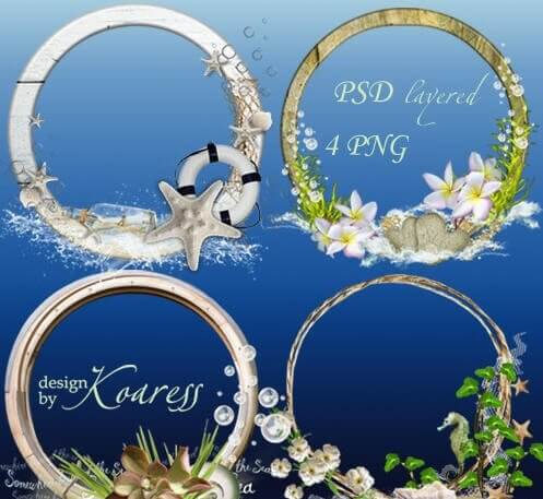 Многослойные летние рамки с вырезами для Фотошоп