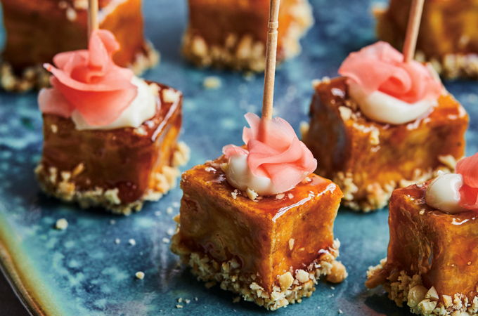 Glazed Tofu Bites with Peanuts and Ginger