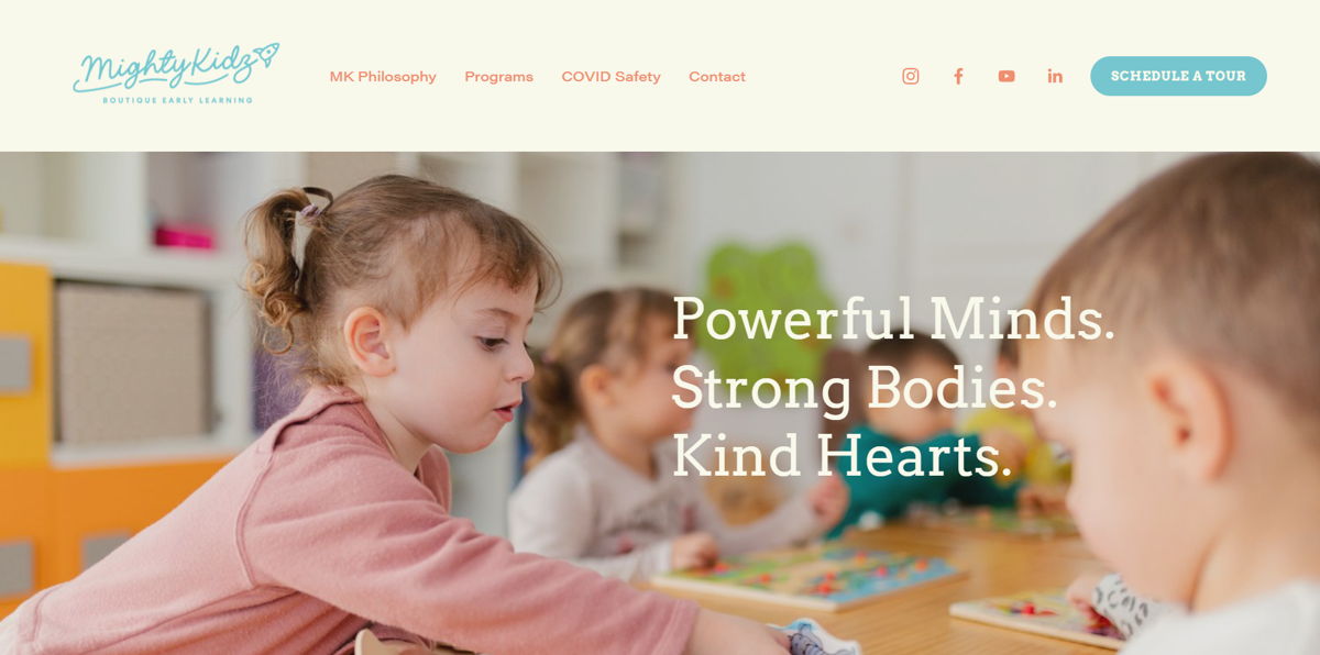 Screenshot of MightyKidz, from the childcare & daycare websites collection.