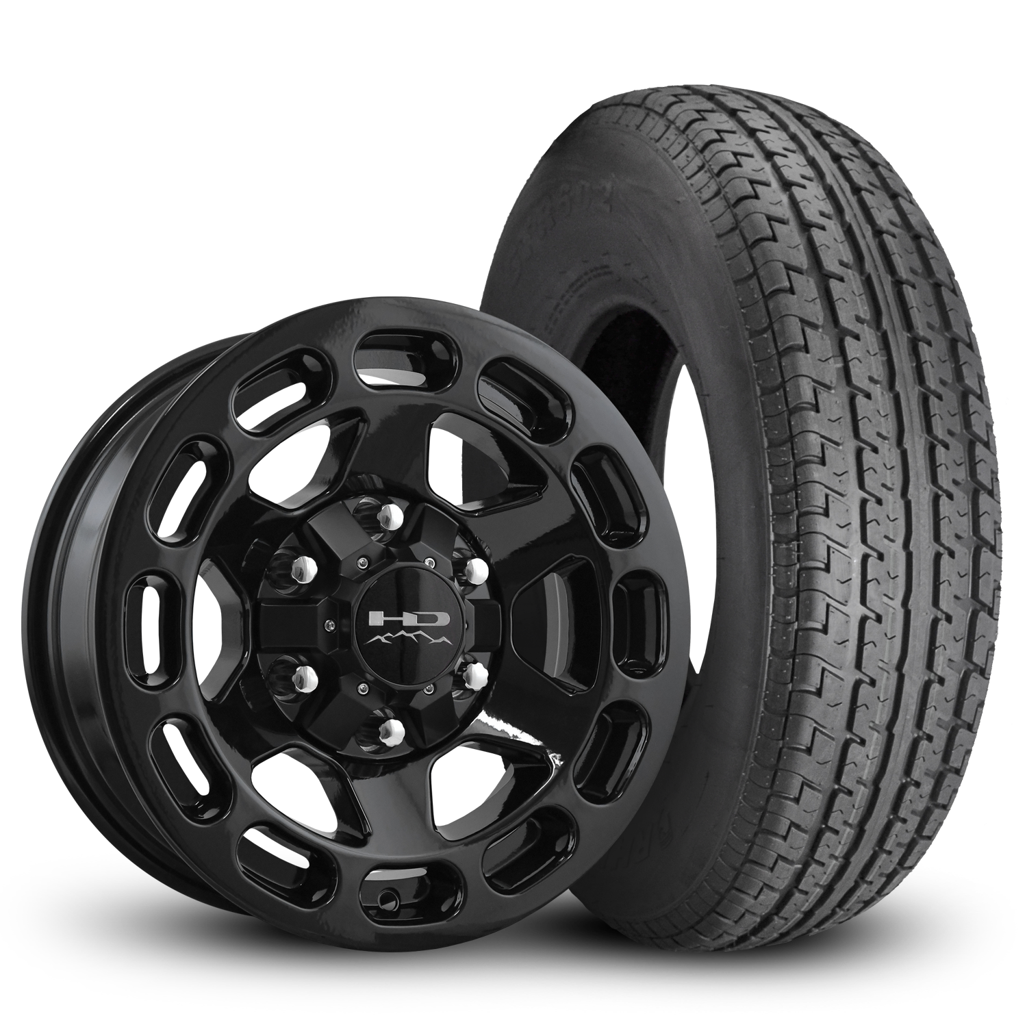 HD Off-Road Patriot Custom Trailer Wheel & Tire packages in 15x6.0 in 6 lug All Gloss Black for Unility, Boat, Car, Construction, Horse, & RV