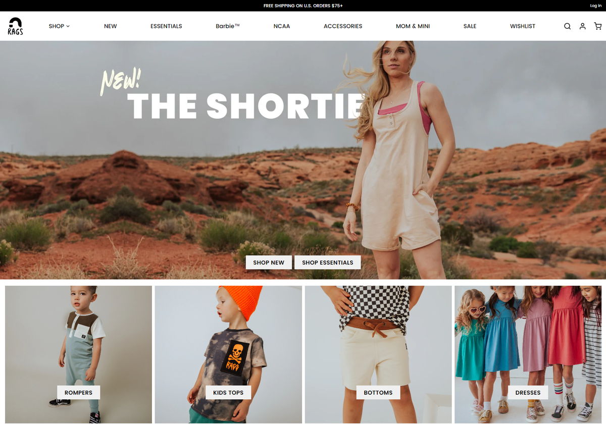 Screenshot of RAGS, from the shopify clothing stores collection.