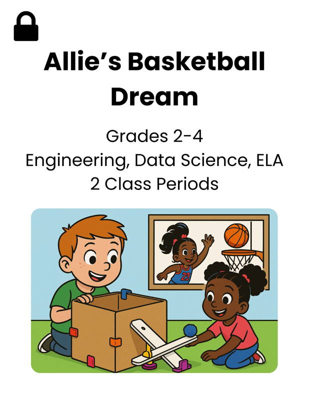 Image of two students building a cardboard basketball launcher using a 3DuxDesign STEM kit, demonstrating a hands-on project-based learning activity that teaches engineering, data science, and problem-solving. Ideal for grades 2–4 classrooms seeking engaging STEM education resources connected to sports, literacy, and real-world design challenges.