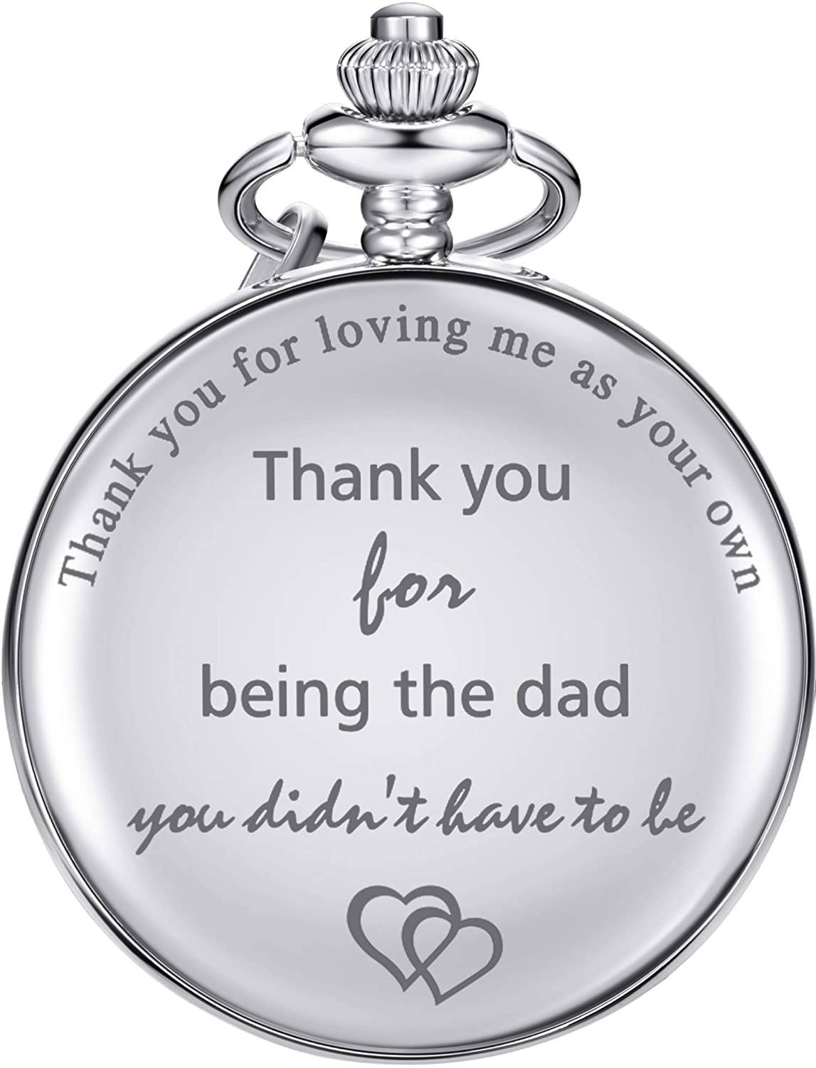 Quartz Pocket Watch Engraved with Words "Thank You for Loving Me as Your Own, Thank You for Being the Dad You Didn't Have to Be", Made of Alloy With 2 Colors White and Black
