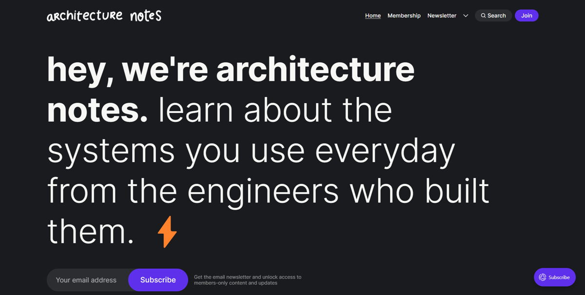 Screenshot of Architecture Notes, from the blog design examples collection.