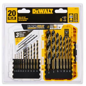 DeWalt BLACK & GOLD High Speed Steel Pilot Point Drill Bit Set Straight Shank 20 pc