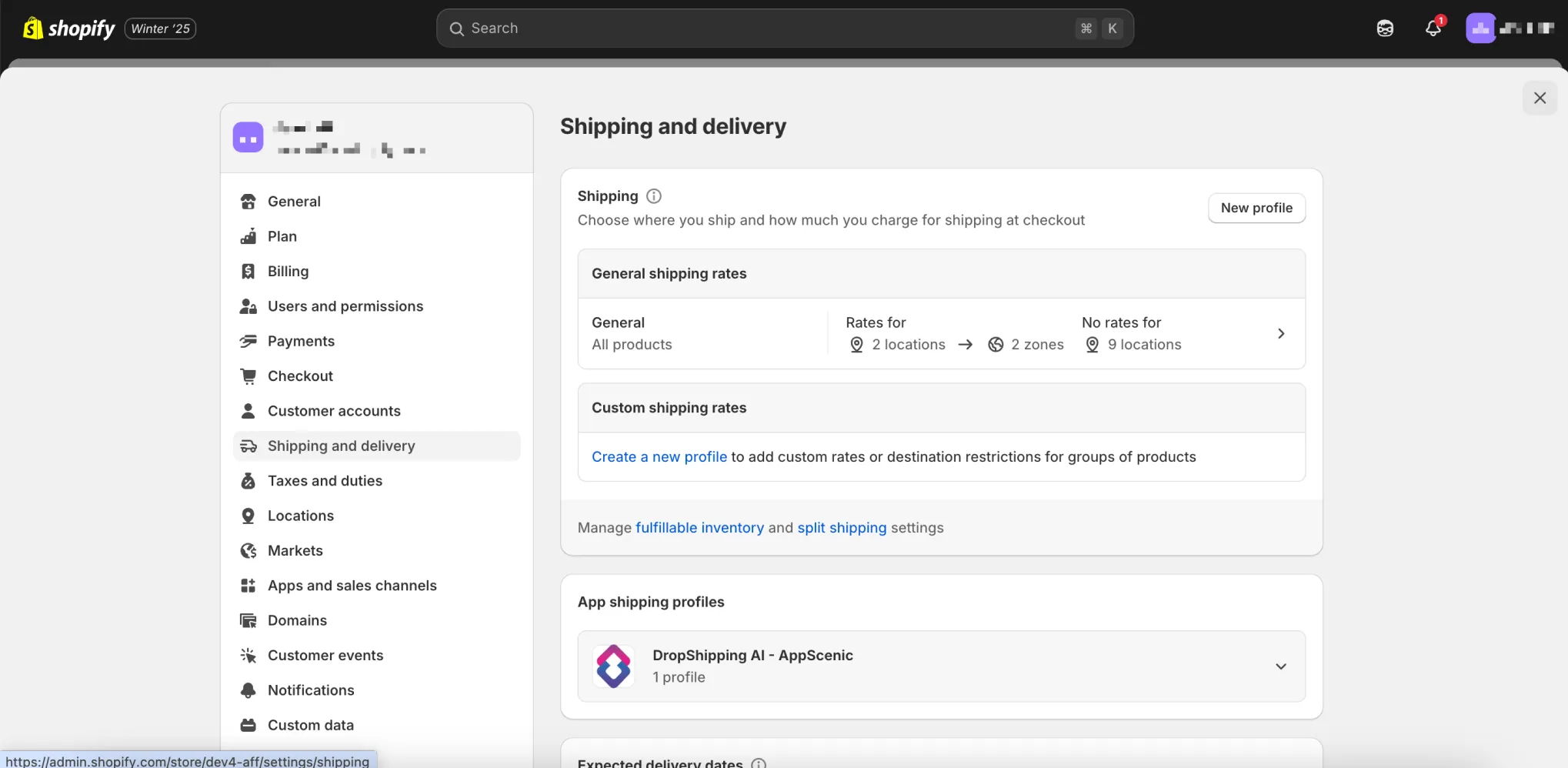 Shopify shipping and delivery