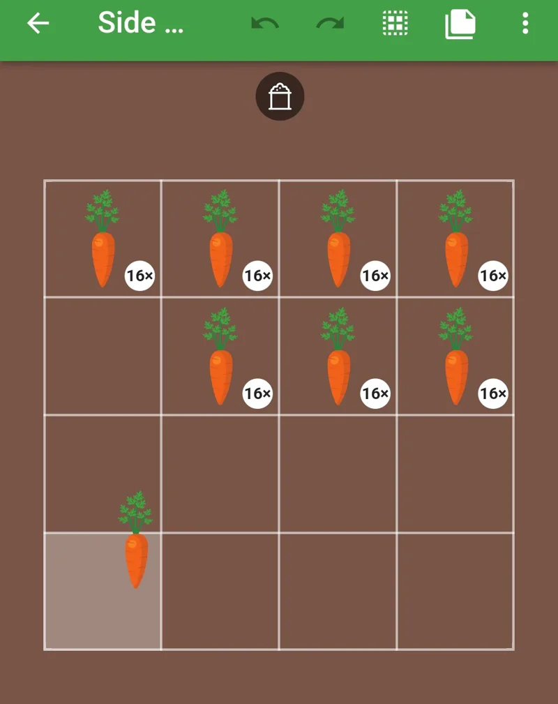 Screenshot of carrots being moved from one garden square to another