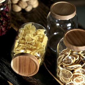 (1950ml) Glass Food Storage Jar with Airtight Wooden Lid