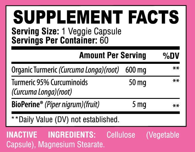 Xena Nutrition ingredients full label composition Turmeric with bioperine for women