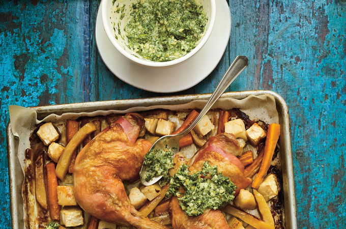Pickle-Brined Chicken with Herb Sauce