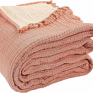 Cacala Muslin Throw Blanket – Muslin Blankets for Adults – Natural Cotton Throw Blankets for Bed and Sofa – Soft and Lightweight 4 Layers – All-Season Boho Throw (78" x 95", Rose)