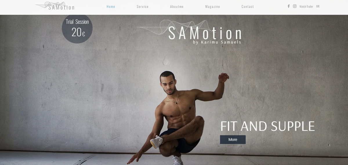 Screenshot of SAMotion, from the fitness websites collection.