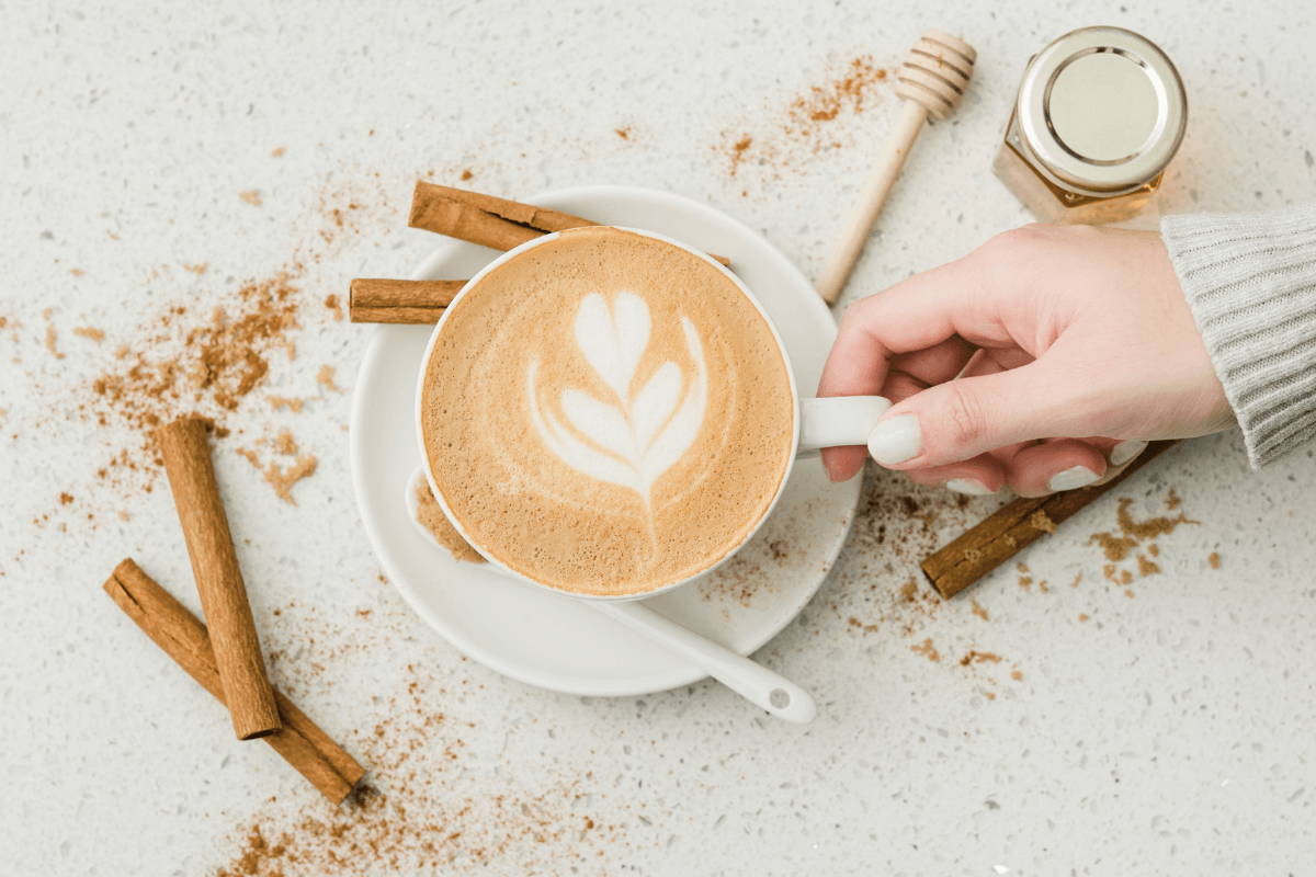 Latte art from a top-down perspective. 