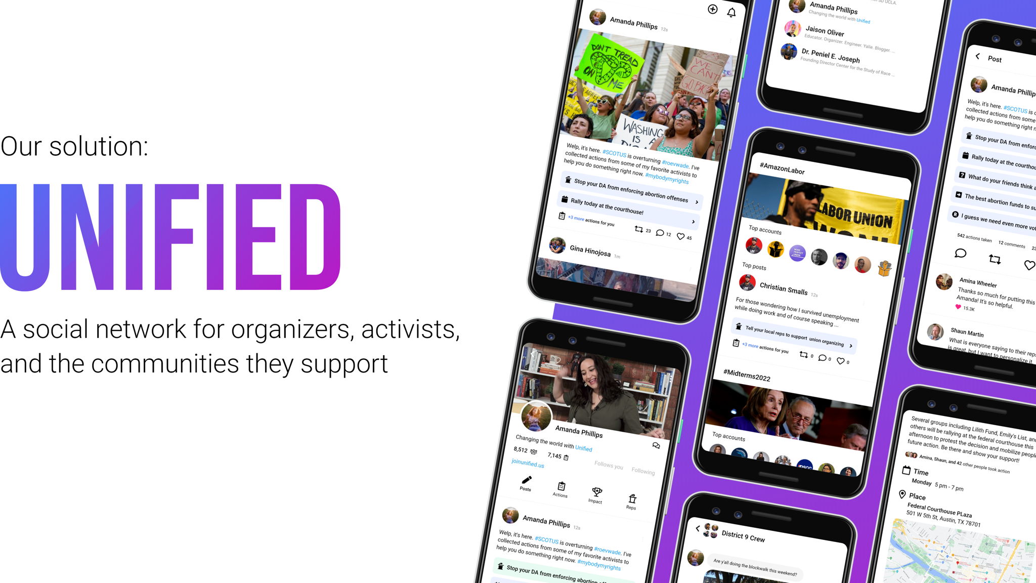 Our solution: Unified, a social network for organizers, activists, and the communities they support