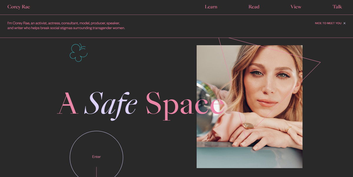 Screenshot of Corey Rae, from the influencer websites collection.