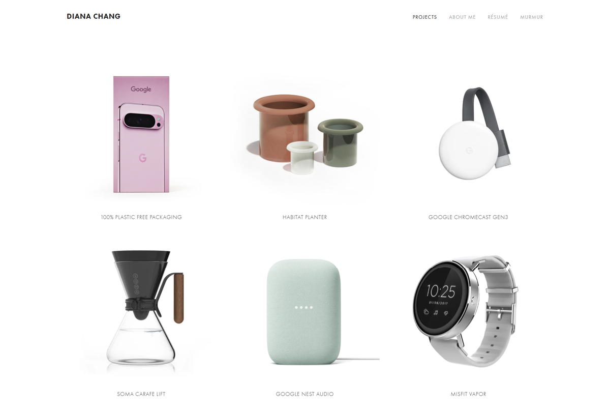 Screenshot of Diana Chang, from the industrial design portfolios collection.