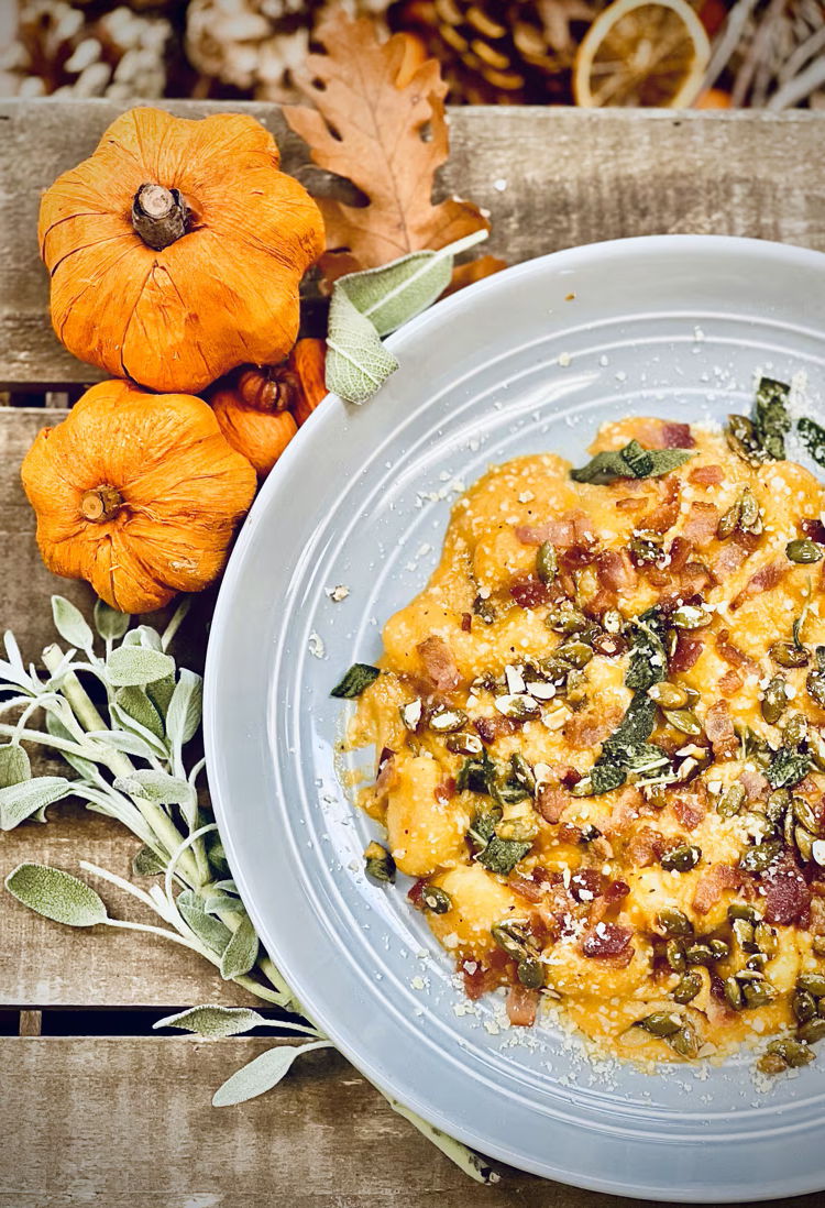 Photo of **NEW** Pumpkin Carbonara Gnocchi with Italian Sausage