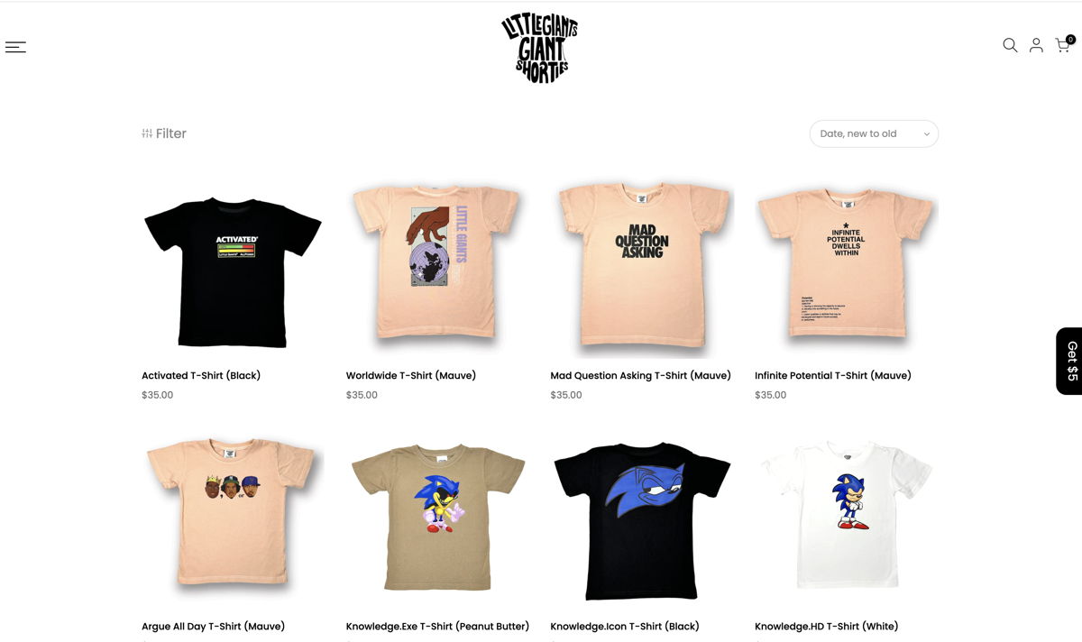 Screenshot of Little Giants, from the ecommerce websites collection.