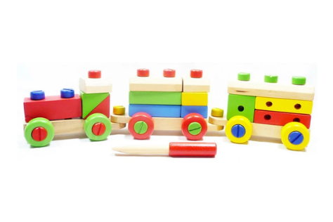 Wooden Train Nut Combination with Puzzle Shapes Stacking Train-52 pieces - Image 4